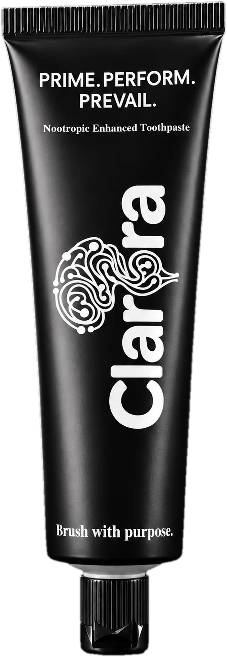 Clarora Nootropic Enhanced Toothpaste tube — Prime. Perform. Prevail.